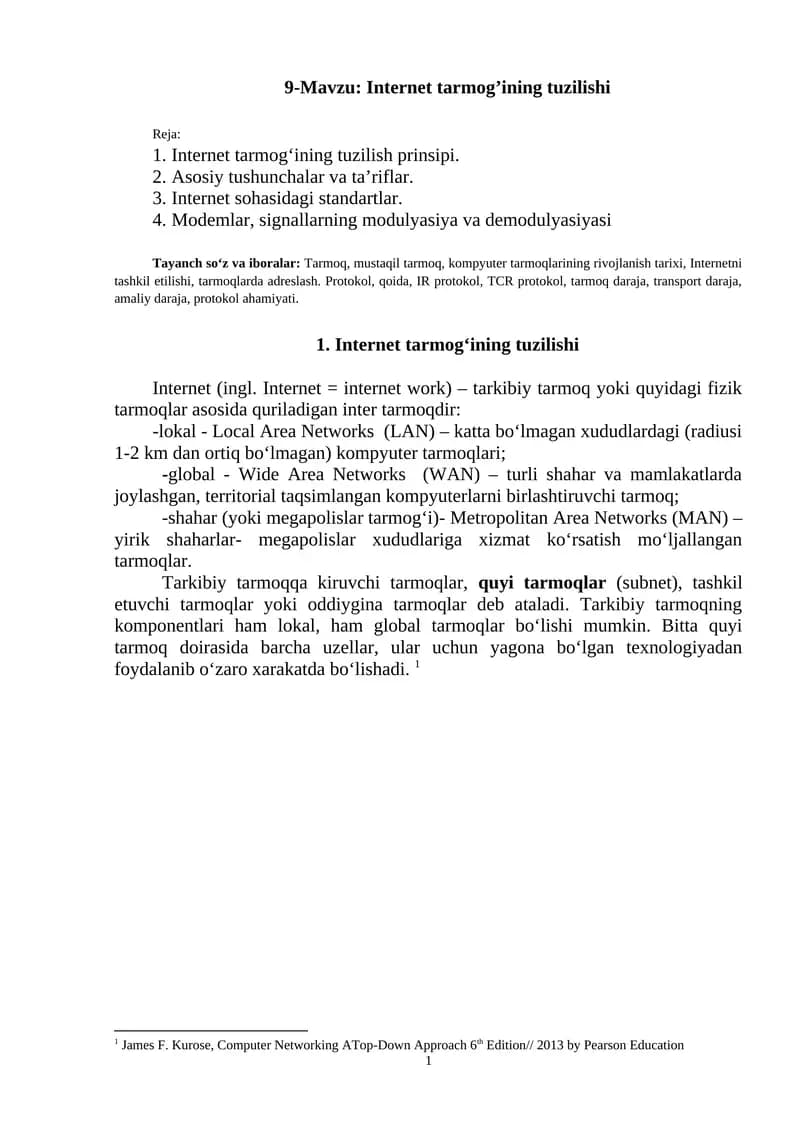 Internet tarmog’ining tuzilishi