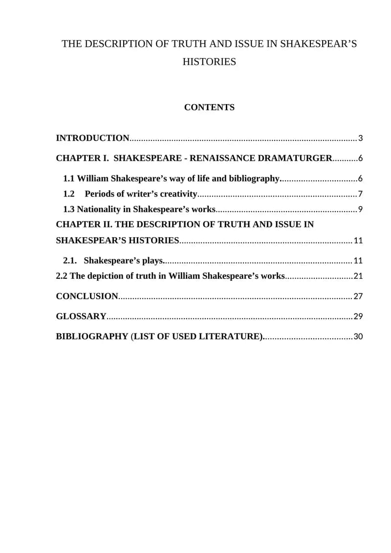 THE DESCRIPTION OF TRUTH AND ISSUE IN SHAKESPEAR’S HISTORIES