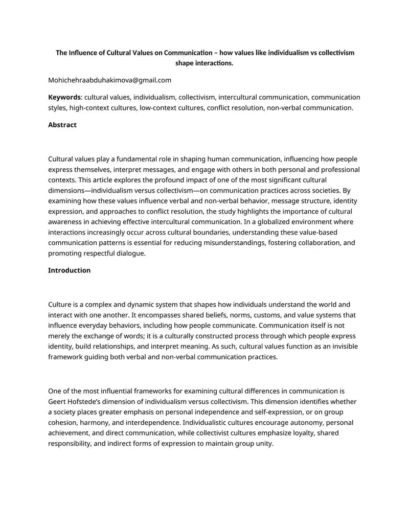 The Influence of Cultural Values on Communication