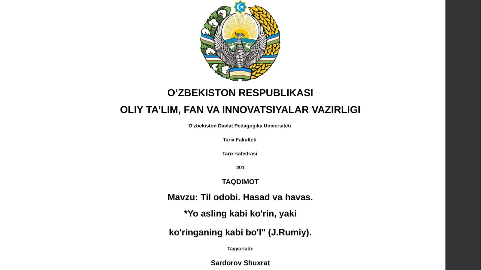 Til odobi. Hasad va havas