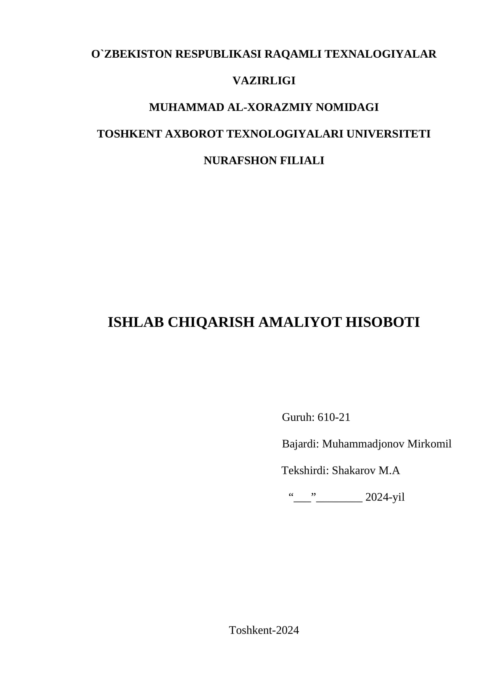 ISHLAB CHIQARISH AMALIYOT HISOBOTI