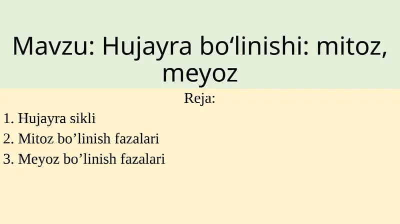 Hujayrabo‘linishi:mitoz,meyoz