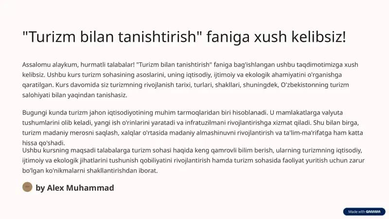 Turizm bilan tanishtirish