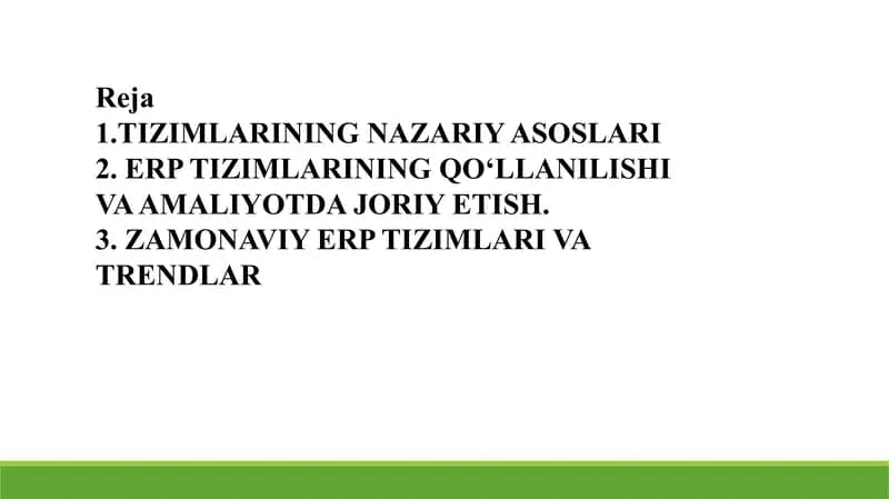 ERP TIZIMLARINING QO‘LLANILISHI VA AMALIYOTDA JORIY ETISH