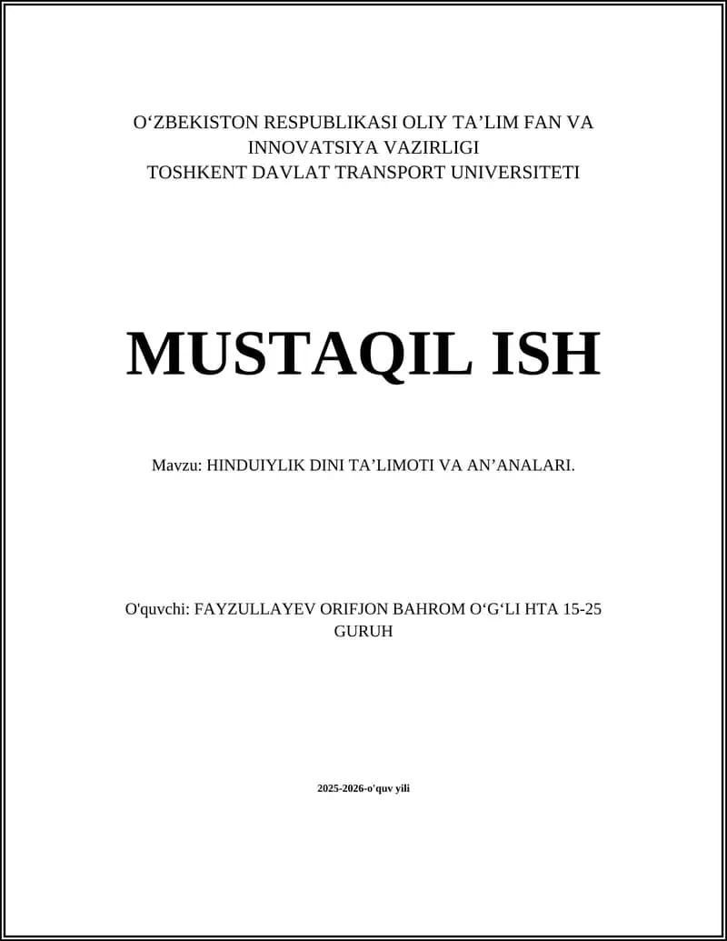 HINDUIYLIK DINI TA’LIMOTI VA AN’ANALARI