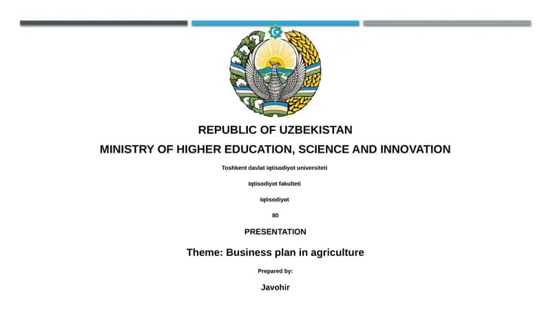 Business plan in agriculture