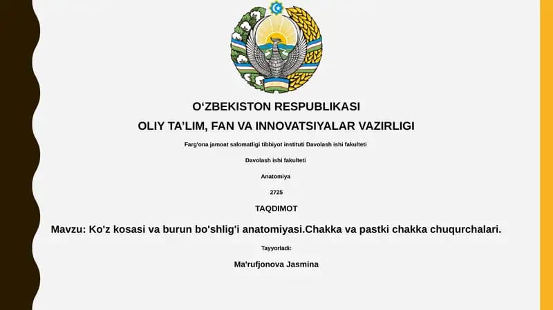 Ko'z kosasi va burun bo'shlig'i anatomiyasi