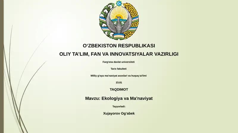 Ekologiya va Ma'naviyat