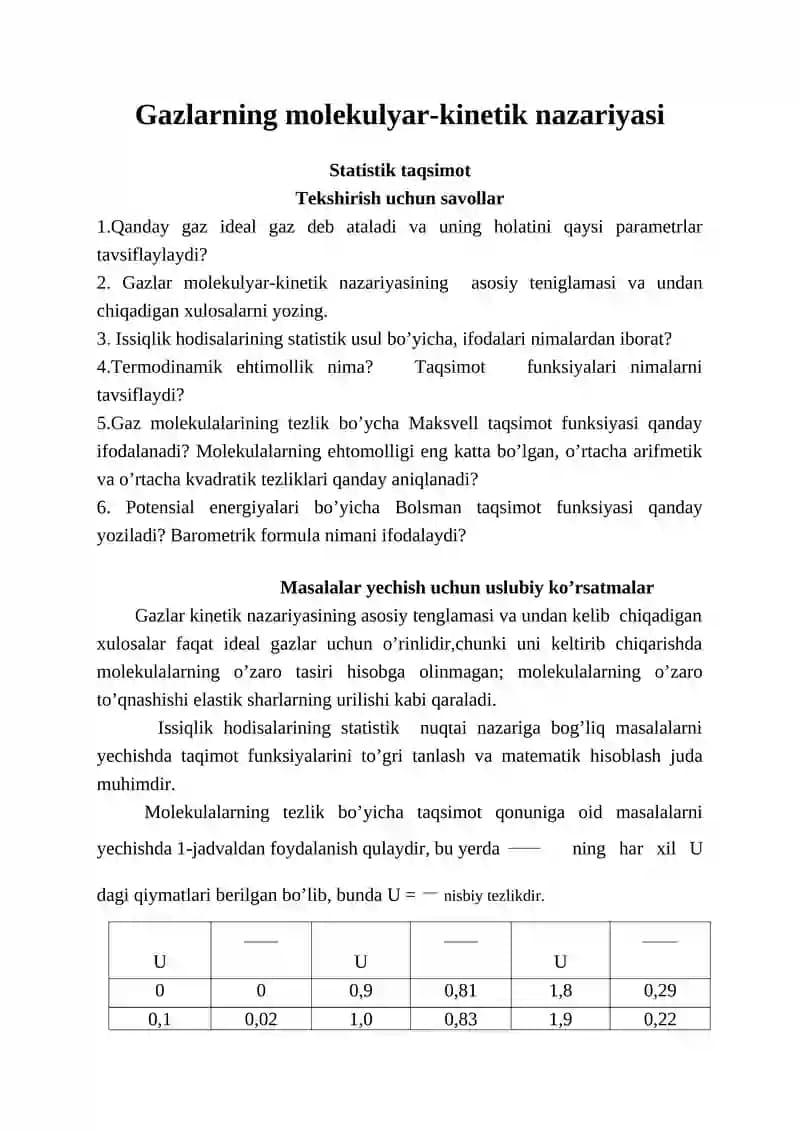 Gazlarning molekulyar-kinetik nazariyasi