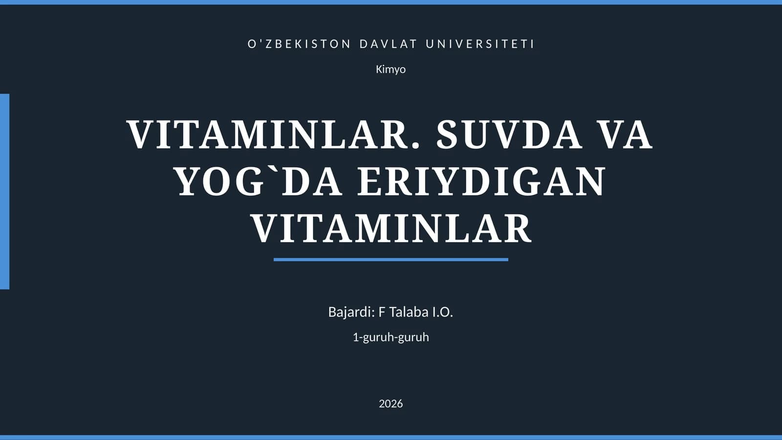 VITAMINLAR. SUVDA VA YOG`DA ERIYDIGAN VITAMINLAR