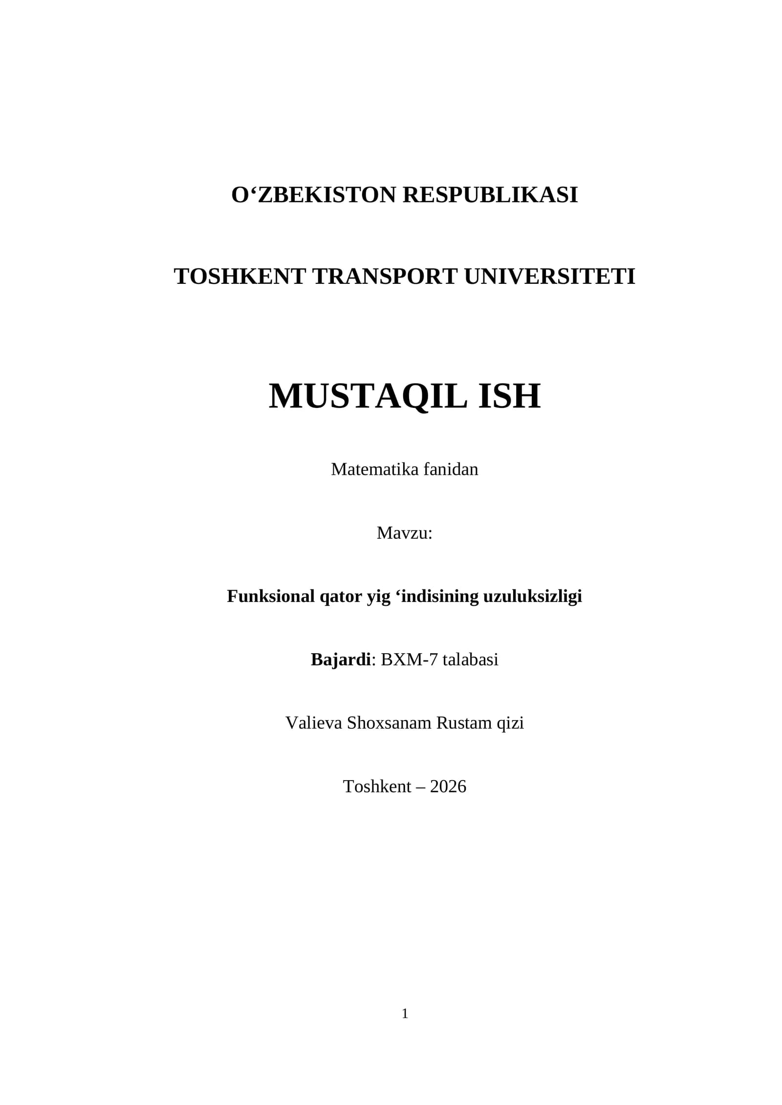 Funksional qator yig‘indisining uzuluksizligi