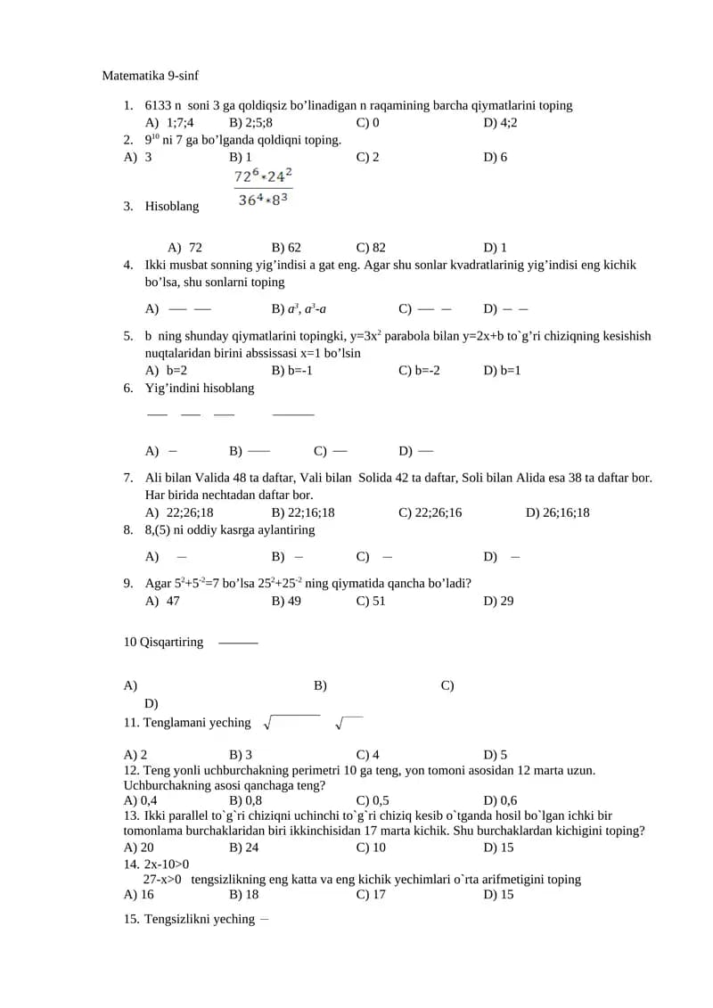 Matematika 9-sinf