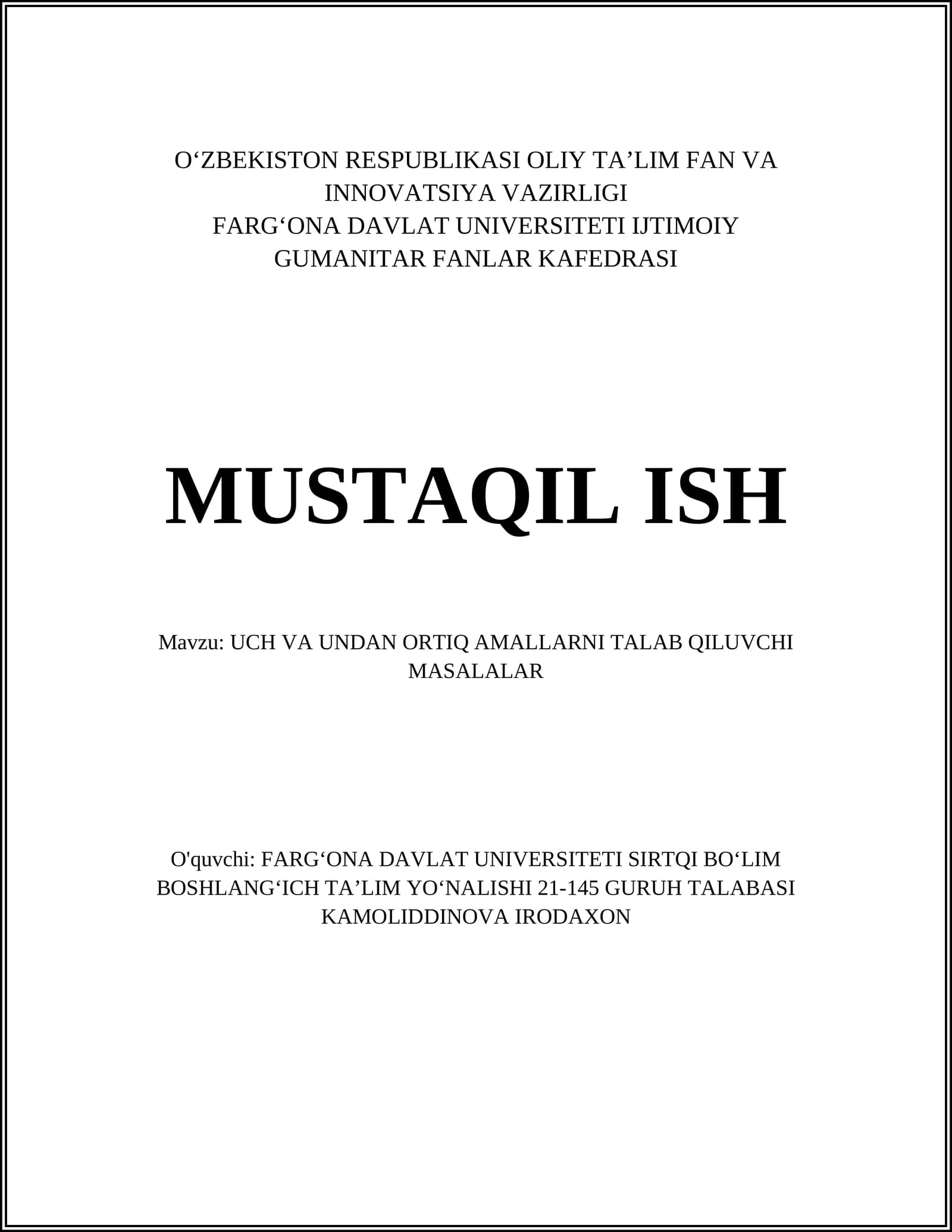 Uch o'lchovli geometrik masalalar