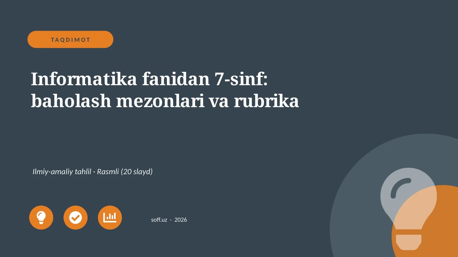 Informatika fanidan 7-sinf: baholash mezonlari va rubrika