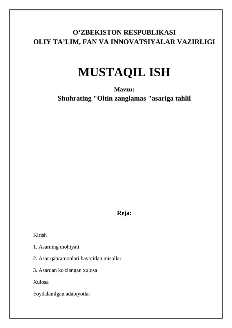 Shuhratning "Oltin zang" romani