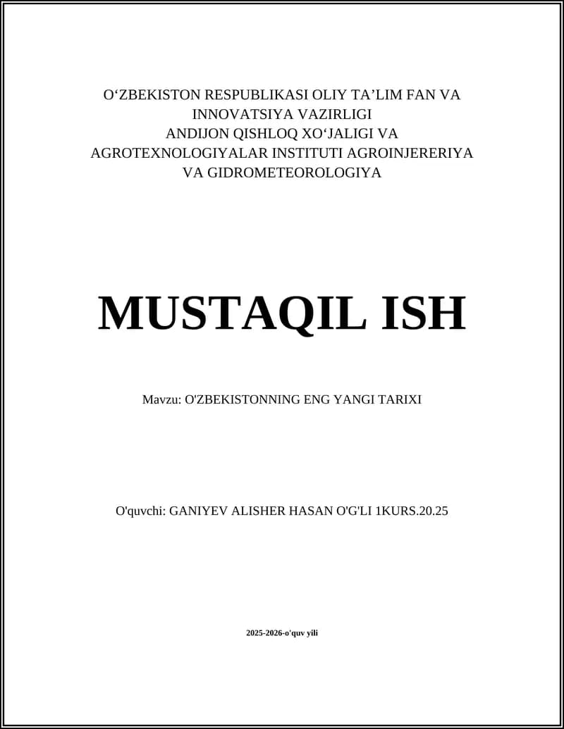 O'ZBEKISTONNING ENG YANGI TARIXI