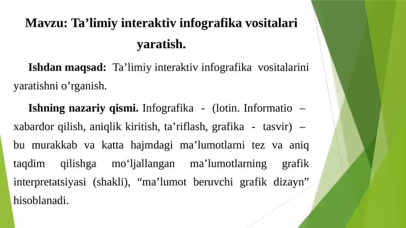 Ta’limiy interaktiv infografika vositalari yaratish