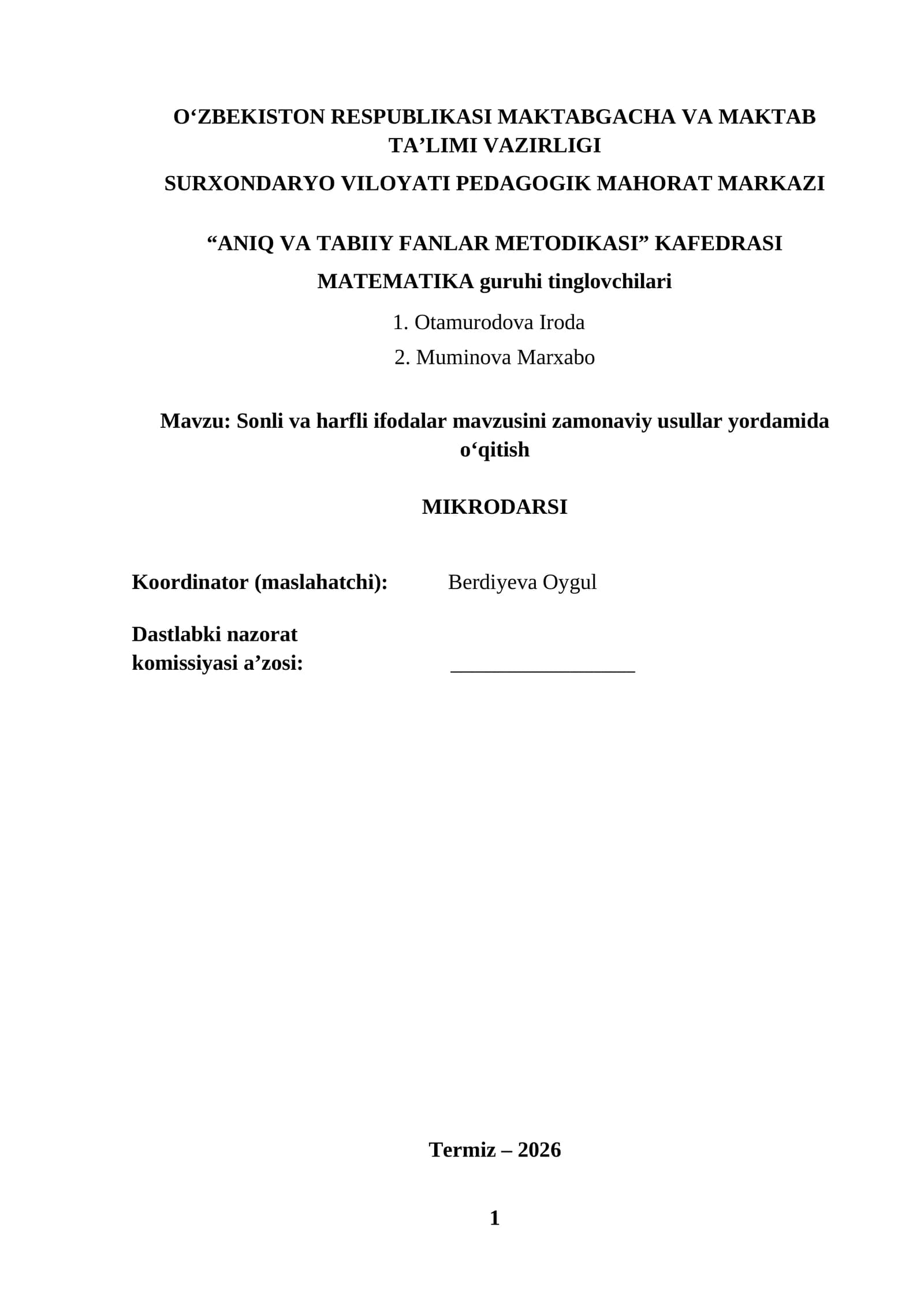 Sonli va harfli ifodalar