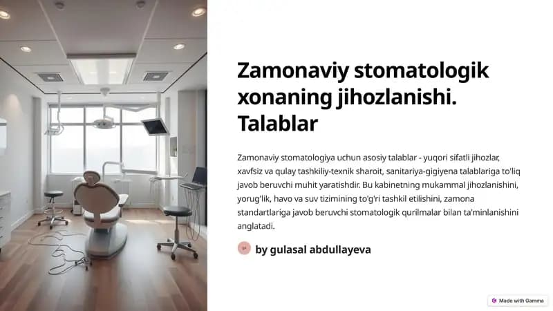 Zamonaviy stomatologik xonaning jihozlanishi
