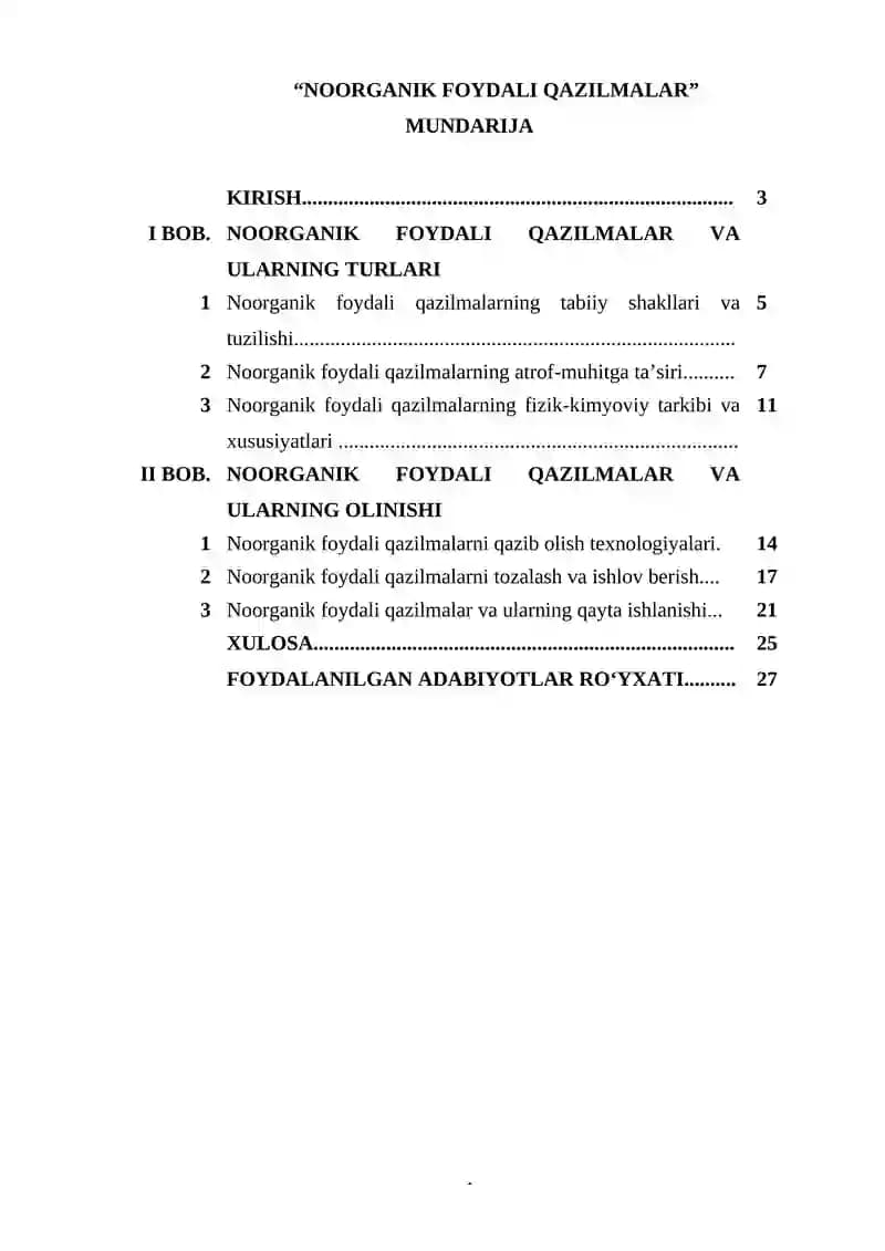 NOORGANIK FOYDALI QAZILMALAR