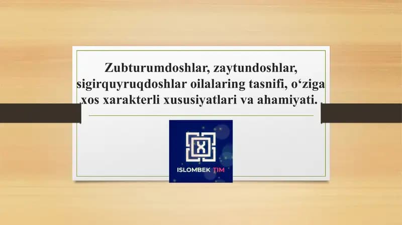 Zubturumdoshlar, zaytundoshlar, sigirquyruqdoshlar oilalaring tasnifi, o‘ziga xos xarakterli