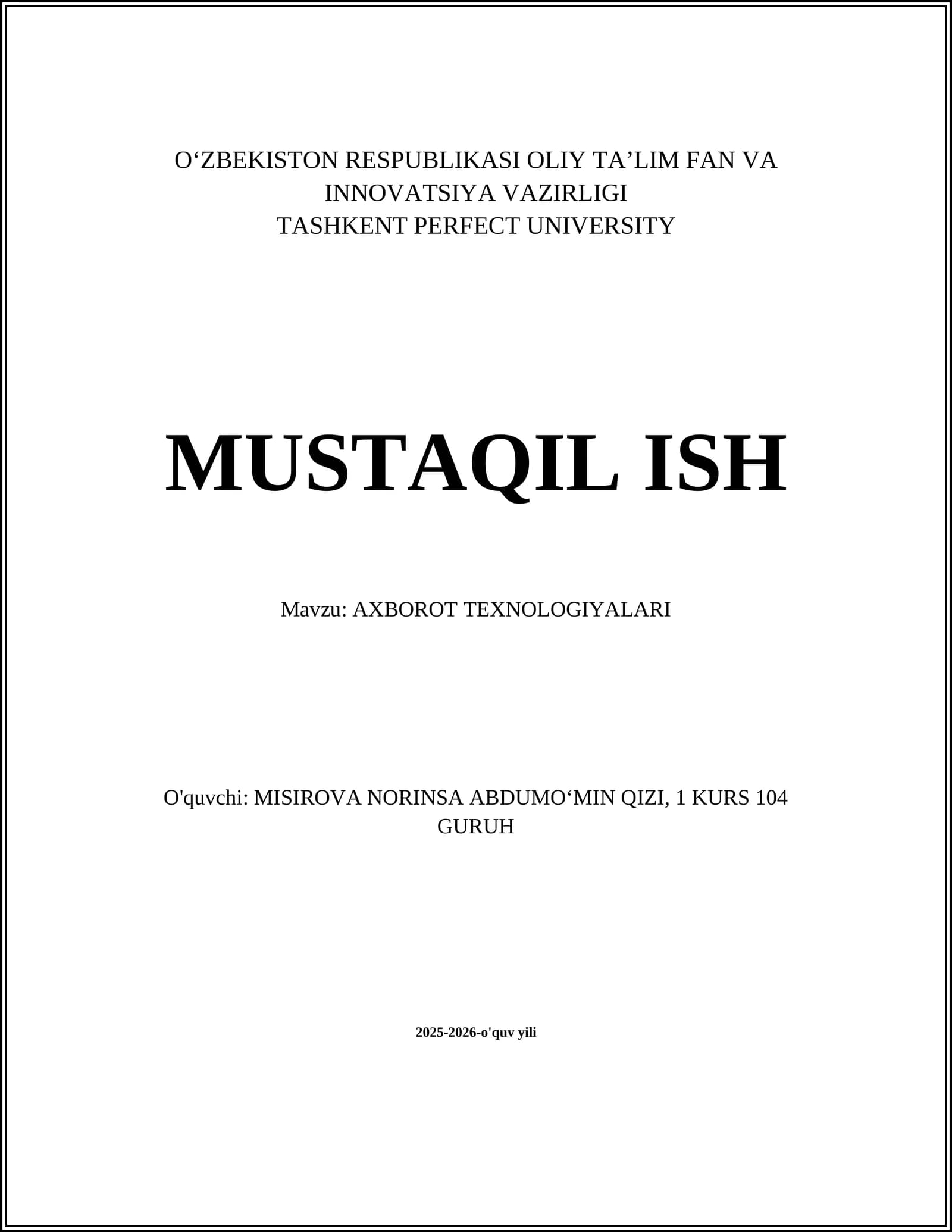 AXBOROT TEXNOLOGIYALARI