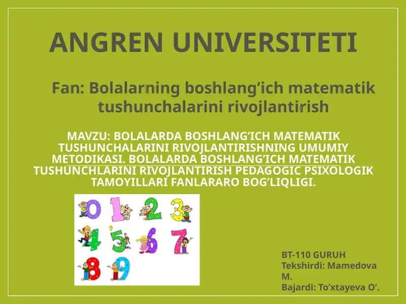 Boshlang’ich matematika tushunchalari rivojlantirish