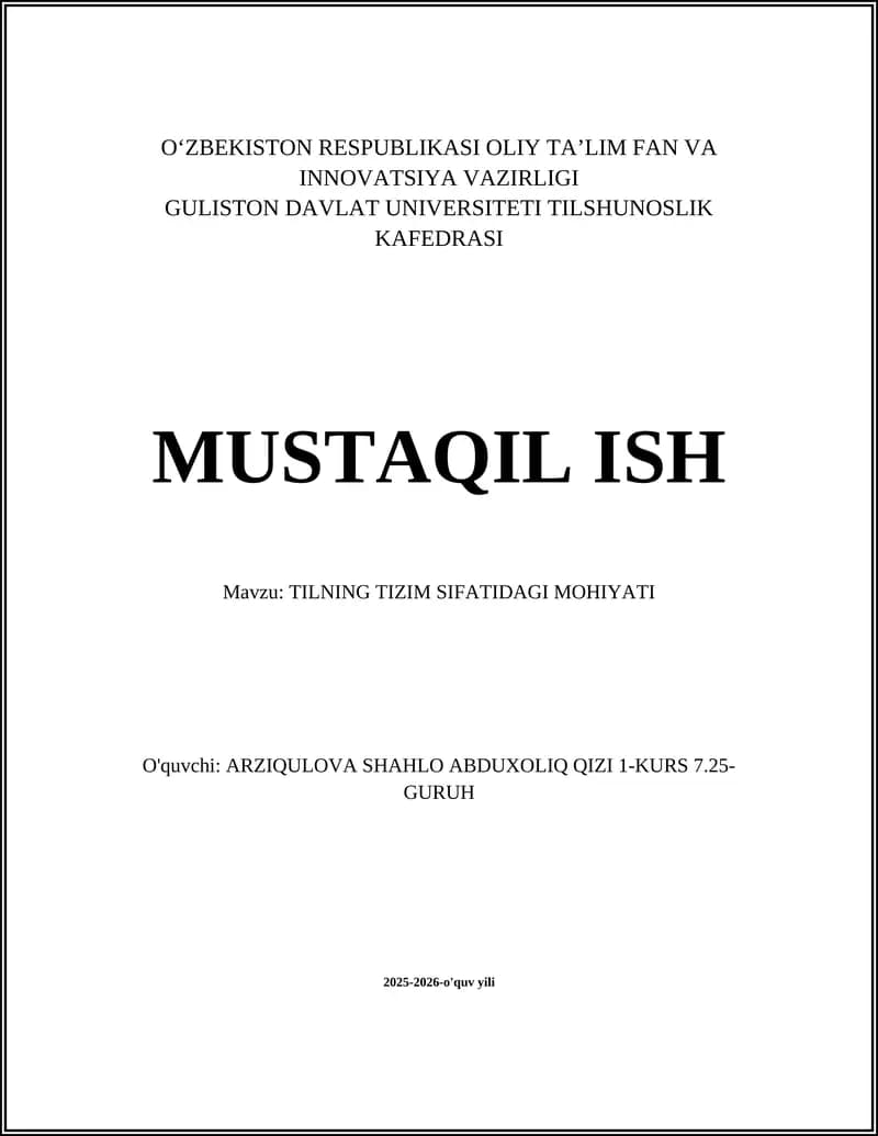 Tilning Tizim Sifatidagi Mohiyati