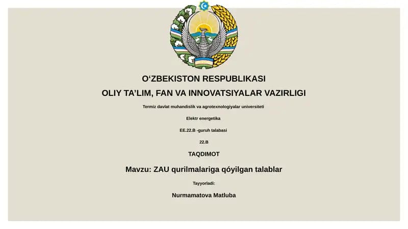 ZAU qurilmalariga qóyilgan talablar