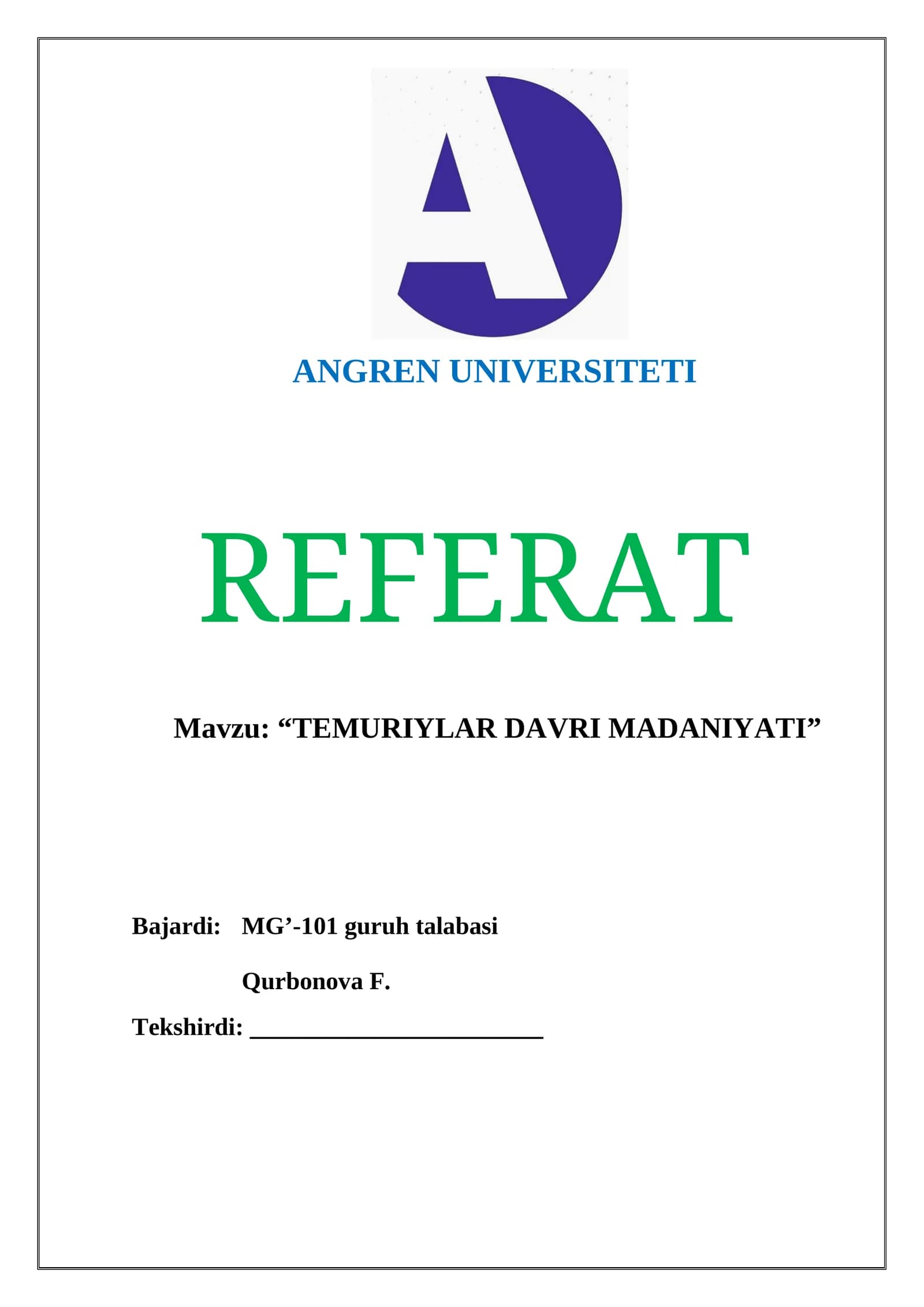 “TEMURIYLAR DAVRI MADANIYATI”