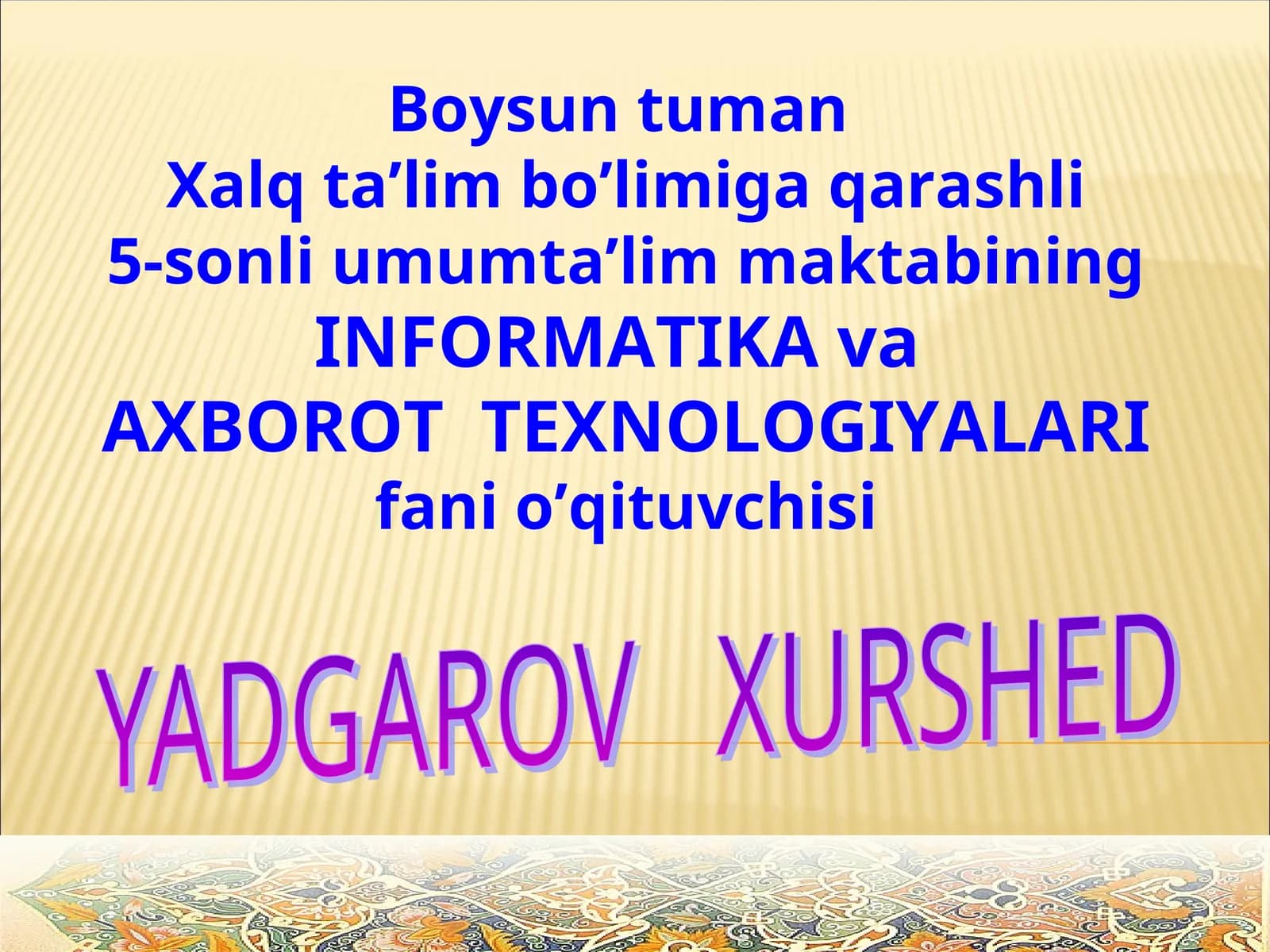 8-sinf Informatika Excelda matematik amallar va funksiyalarni qo'llash dars ishlanma
