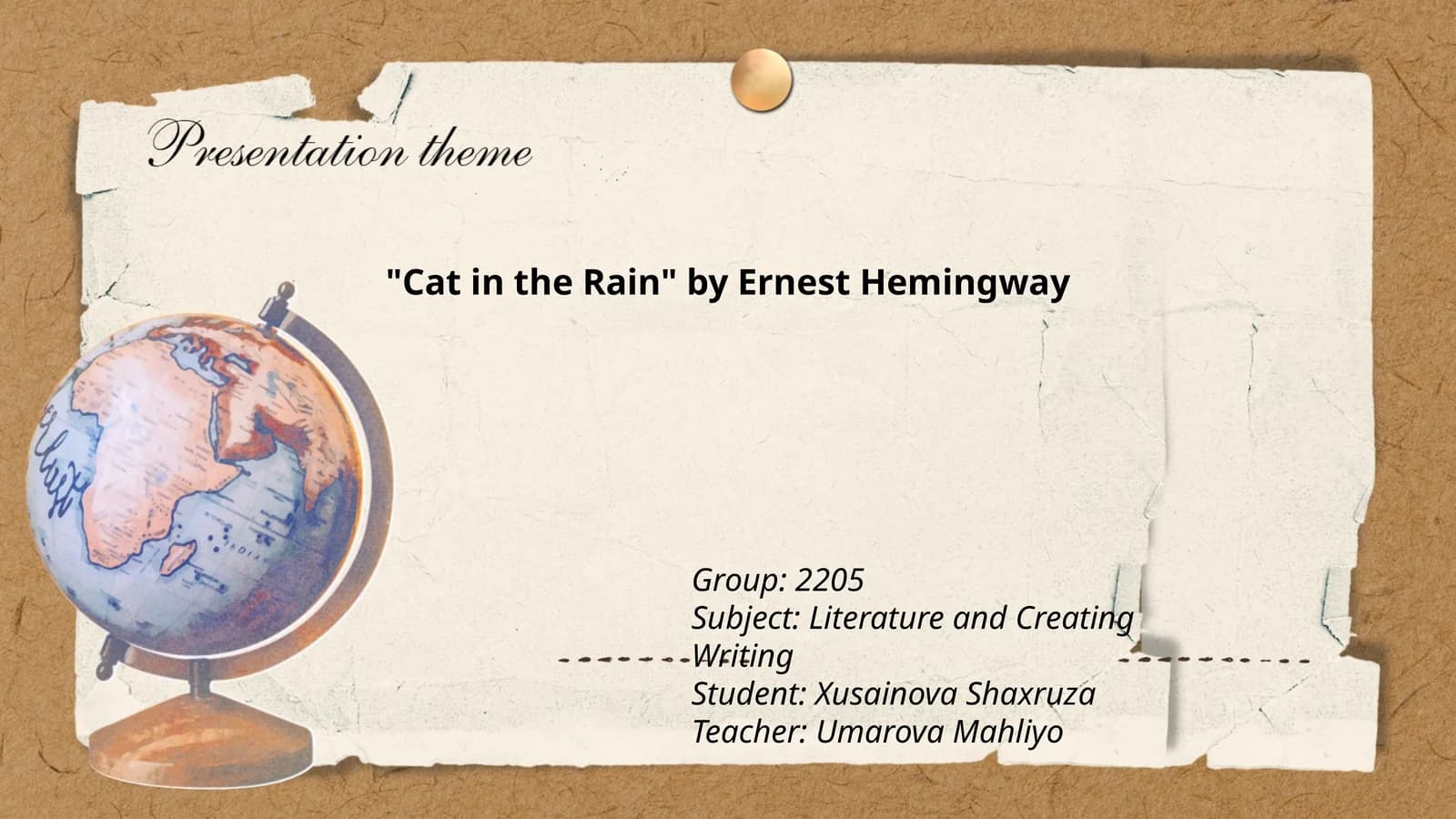 Cat in the Rain by Ernest Hemingway