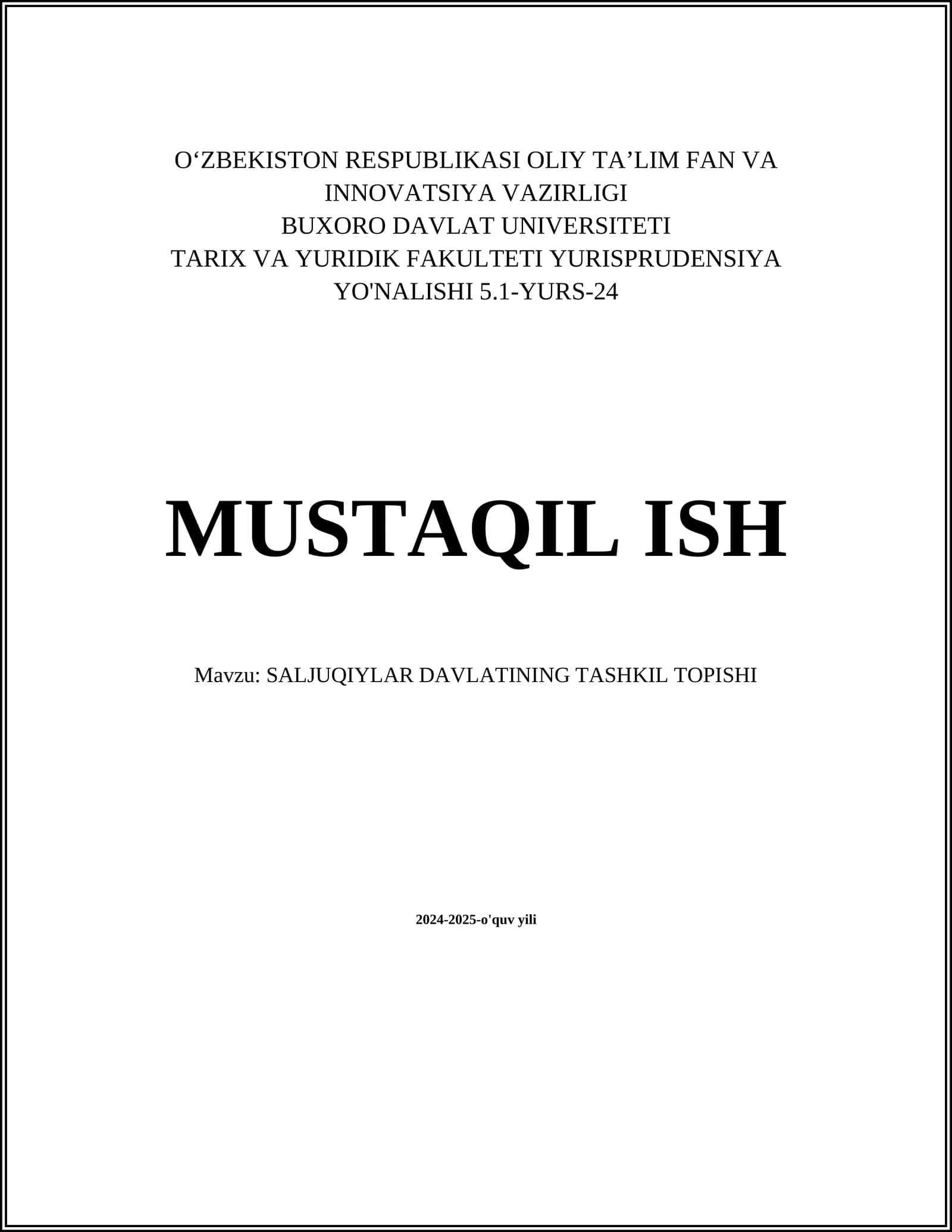 SALJUQIYLAR DAVLATINING TASHKIL TOPISHI