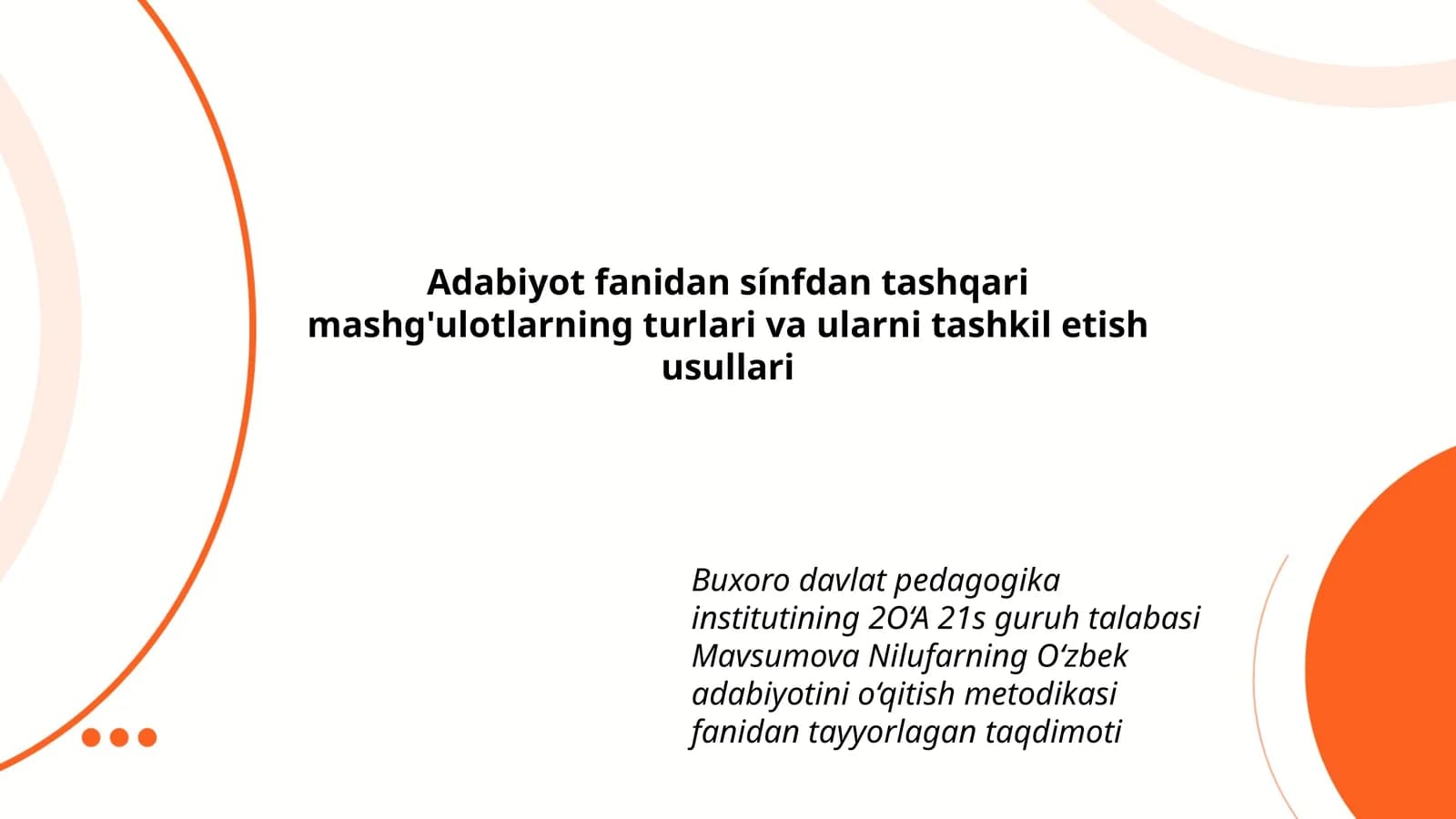 O‘zbek adabiyotini o‘qitish metodikasi fanidan taqdimot