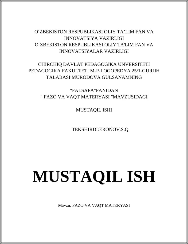 FAZO VA VAQT MATERYASI