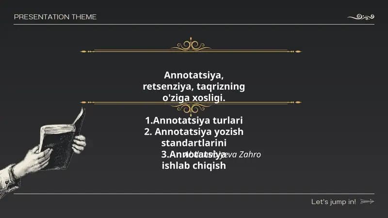 Annotatsiya, Retsenziya, Taqrizning o'ziga xosligi