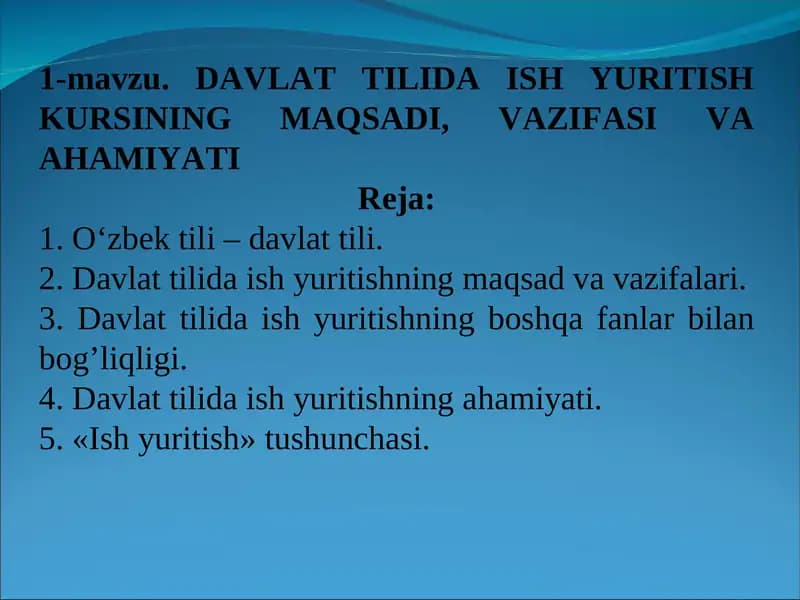 DAVLAT TILIDA ISH YURITISHKURSI