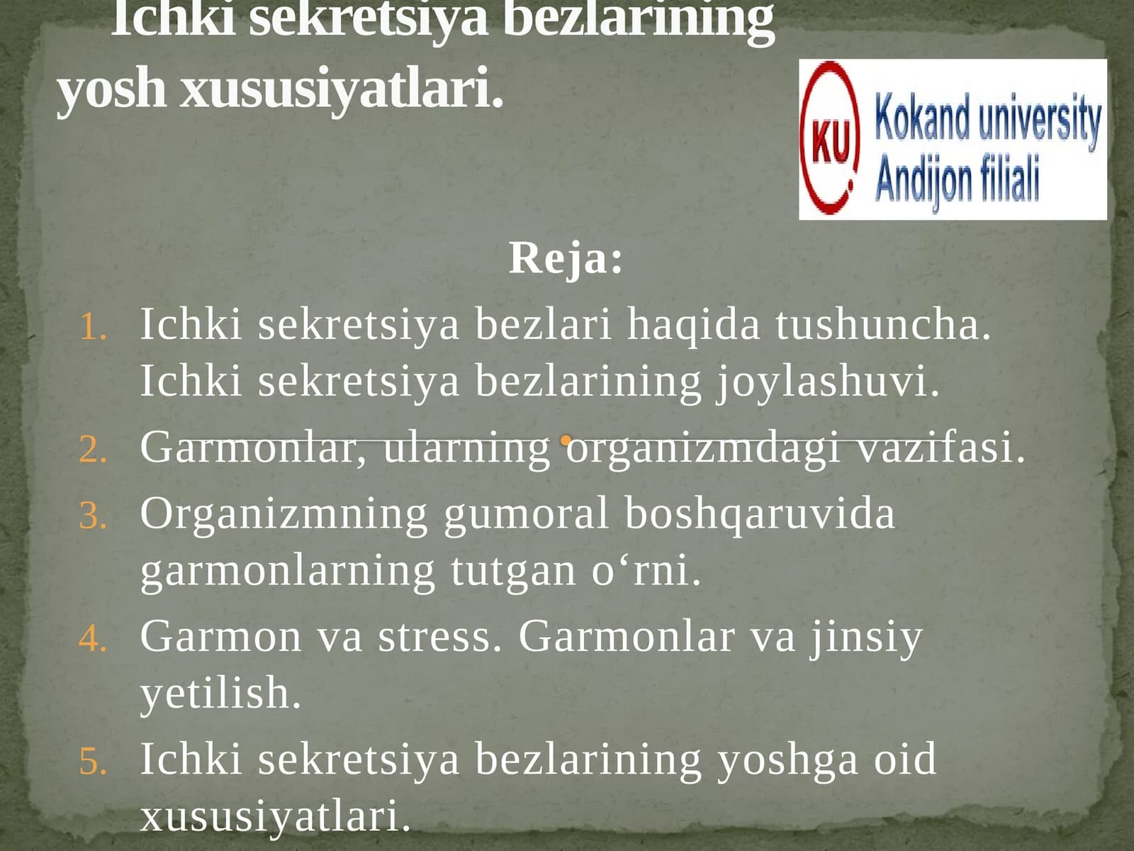 Ichki sekretsiya bezlarining yosh xususiyatlari