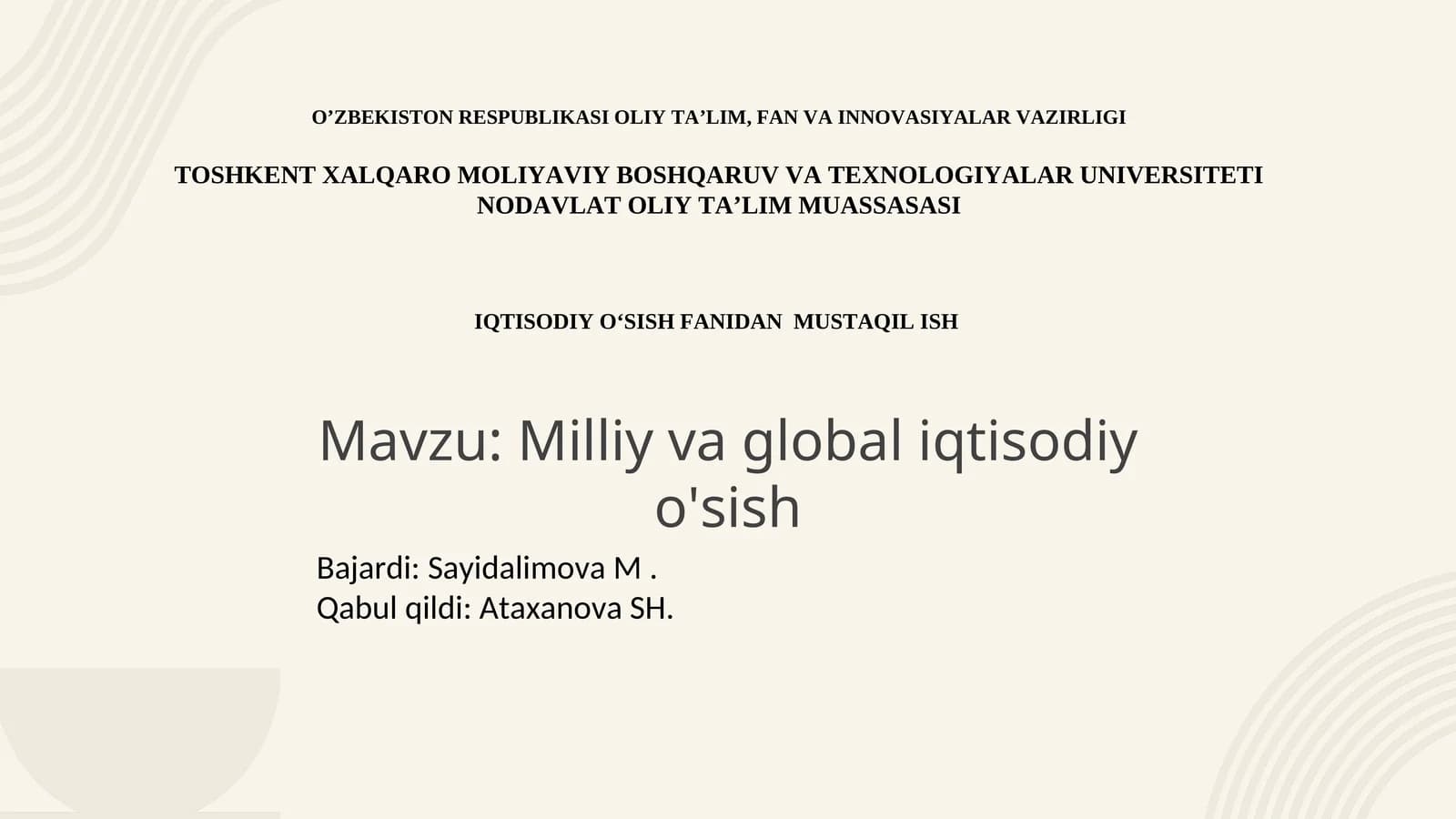 Milliy va global iqtisodiy o'sish