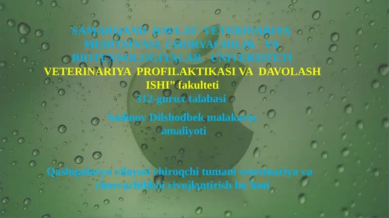 VETERINARIYA PROFILAKTIKASI VA DAVOLASH ISHI