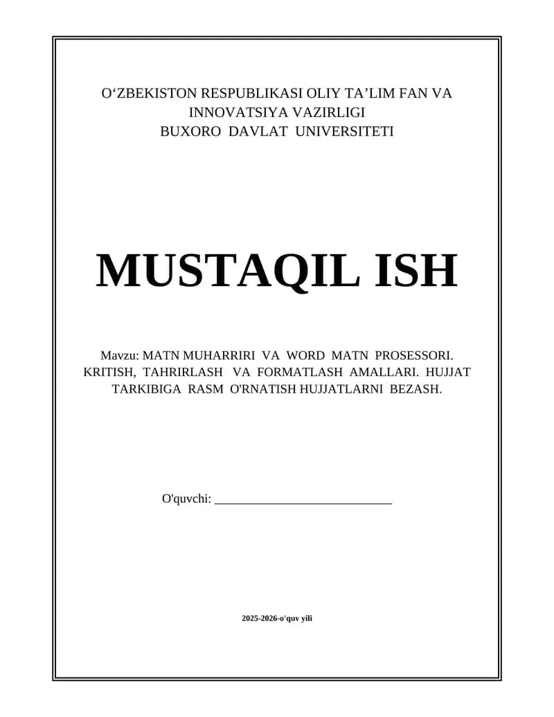 MATN MUHARRIRI VA WORD MATN PROSESSORI