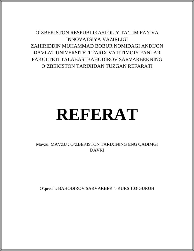Oʻzbekiston tarixidan tuzgan referat
