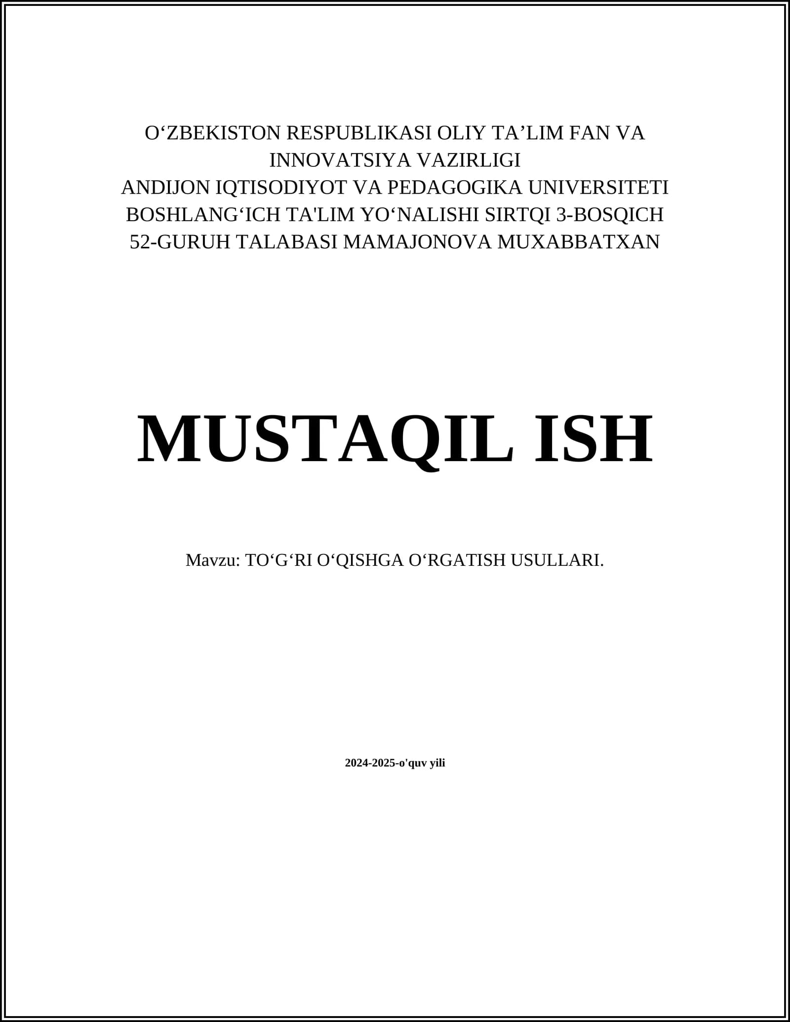 TOʻGʻRI OʻQISHGA OʻRGATISH USULLARI