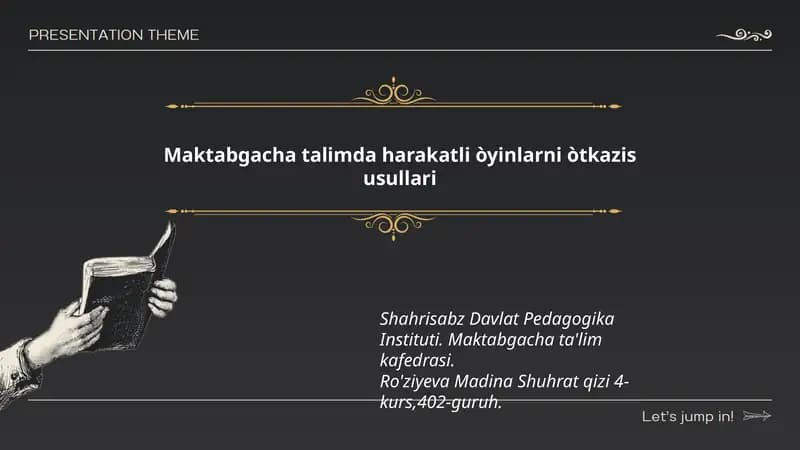 Maktabgacha talimda harakatli òyinlarni òtkazis usullari