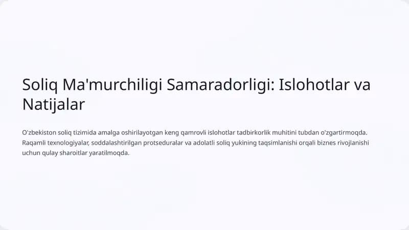 Soliq Ma'murchiligida Inqilobiy O'zgarishlar