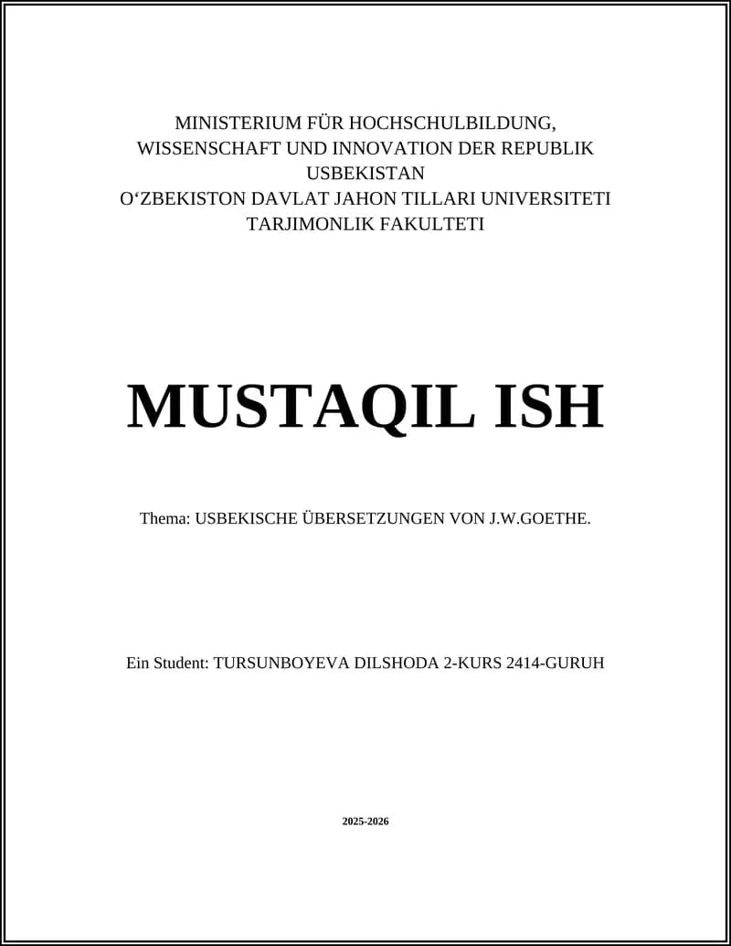 USBEKISCHE ÜBERSETZUNGEN VON J.W.GOETHE