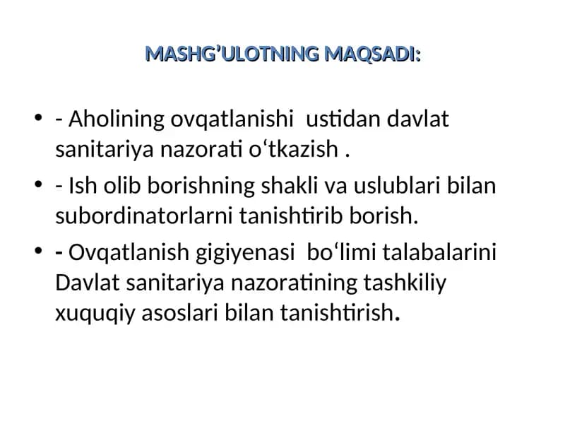 Ovqatlanish gigiyenasi bo‘limi