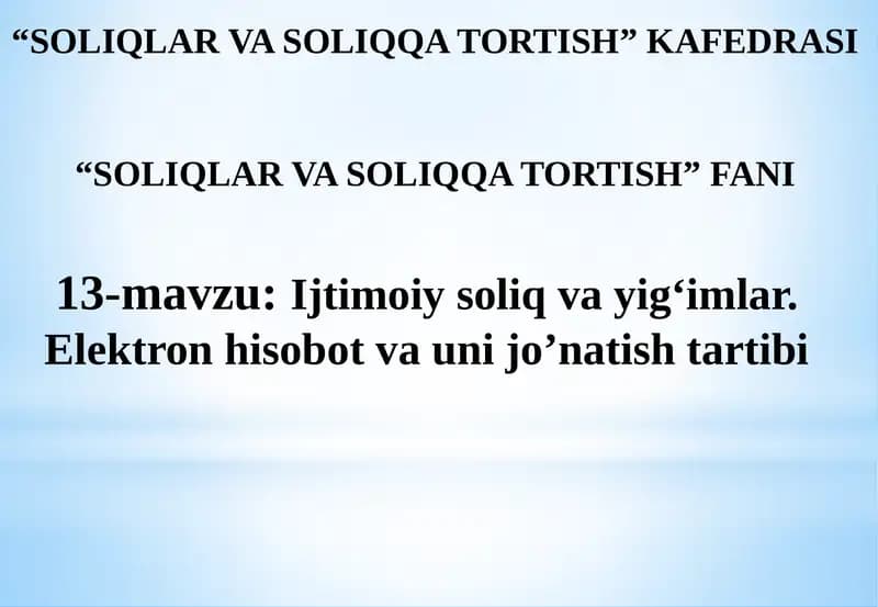 Ijtimoiy soliq va mahalliy yig’imlar