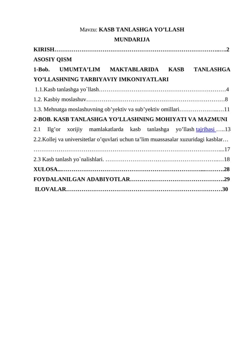 KASB TANLASHGA YO’LLASH