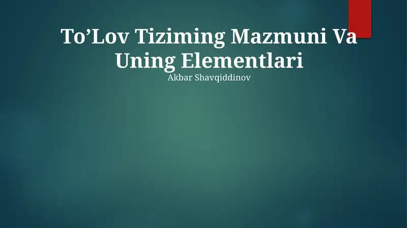 To’Lov Tiziming Mazmuni Va Uning Elementlari